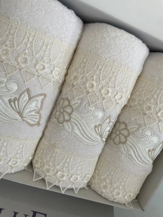 Set 6 Asciugamani Ospiti Ricamati Beige