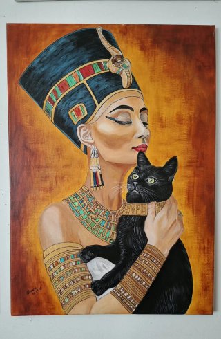 Cuadro Nefertiti con Gato Negro 50x70