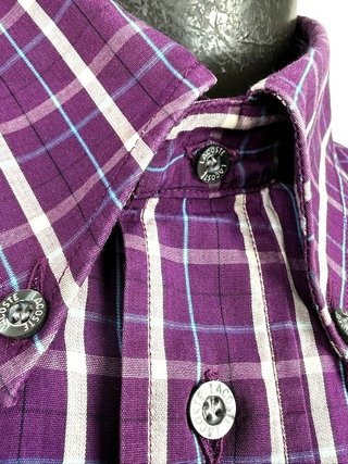 Camicia Lacoste 45 Uomo XXXL Viola Quadri Vintage