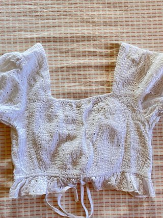 Romwe Croptop Pizzo Sangallo Bianco Cotone veste S
