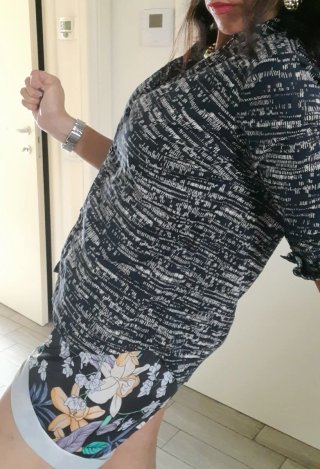 Camicia blu stampata poliestere stretch tg. S