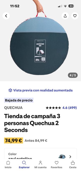 Tienda campaña Quechua 2 Segundos 3 personas