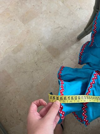 Traje Flamenca Celeste Perforado rojo elastico
