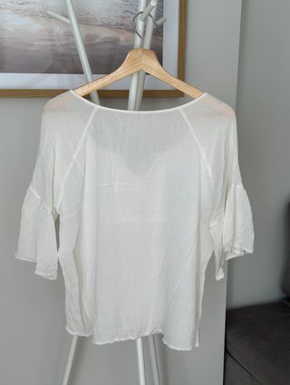 Blusa Stradivarius Blanca Manga Farol Talla XL