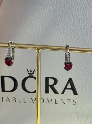 Aros Pandora Corazón Rojo Plata