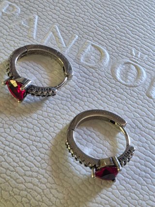 Aros Pandora Corazón Rojo Plata