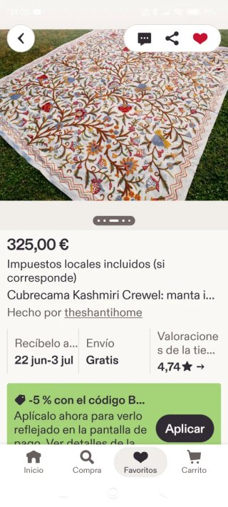 Colcha bordada floral multicolor