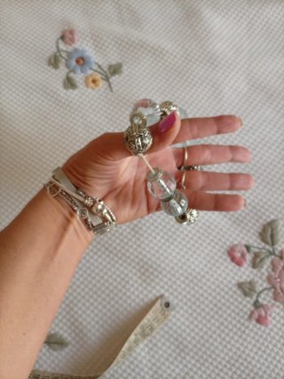 Bracciale elastico vintage perle azzurre e argento