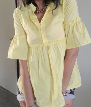 Blusa gialla con balze cotone stretch S