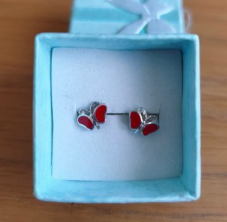 Pendientes Plata y esmalte Mariposa Roja