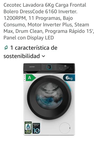 Lavadora Cecotec Bolero 6Kg A+++