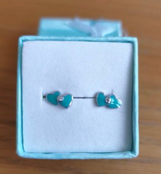 Pendientes doble Corazón Plata y Esmalte