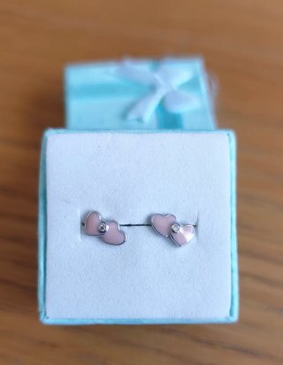 Pendientes plata niña corazones rosas