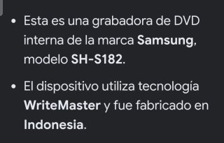 Regrabadora grabadora DVD Samsung SH-S182