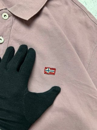 Vintage Napapijri Pink Polo Shirt Embroidered Flag
