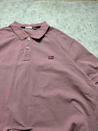 Vintage Napapijri Pink Polo Shirt Embroidered Flag