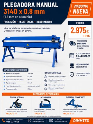 Plegadora Manual Chapa 3140 x 0.8 mm
