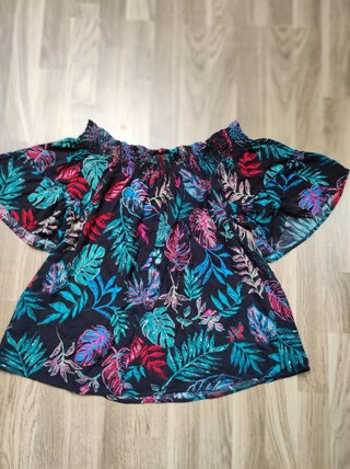 Top Hojas Multicolor Negro