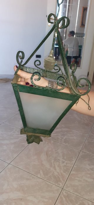 Lampione vintage ferro battuto verde
