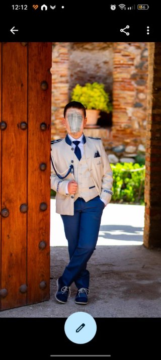 Traje de comunión almirante niño beige y azul