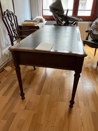 Mesa escritorio estilo inglés madera y piel