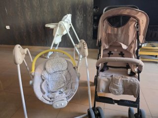 Carricoche, una hamaca y una cuna de bebe