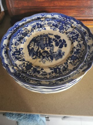 Juego de 8 platos vintage azul y blanco