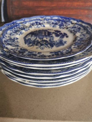 Juego de 8 platos vintage azul y blanco
