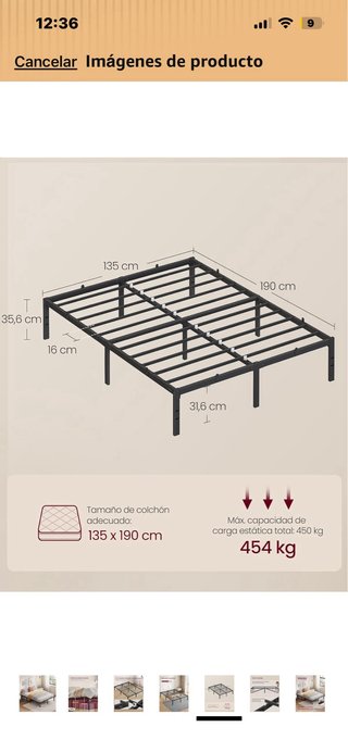 Somier de cama metálico negro de Amazon