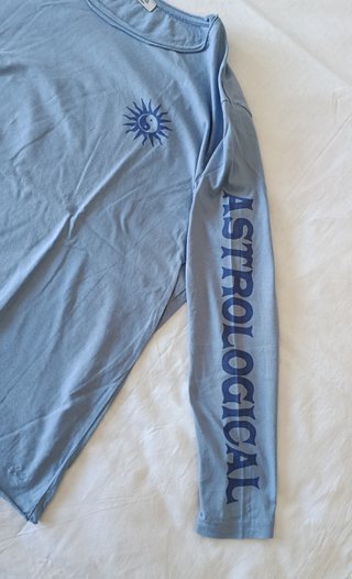 Camiseta Pull&Bear Manga Larga - Azul Grisáceo