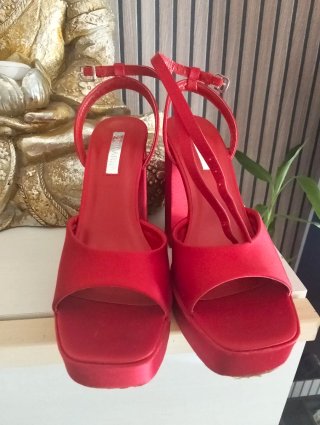 Sandalias Plataforma Rojo Satén