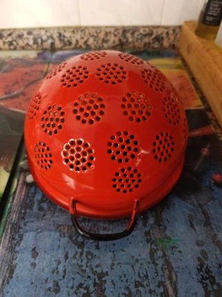 Colador Vintage Rojo Esmaltado Emalia Olkusz