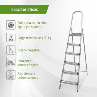 Escalera Plegable 6 Peldaños Aluminio