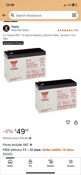Batería Yuasa NP7-12 12V 7Ah