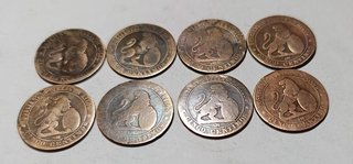 Lote 8 monedas cobre 5 c. 1870 España