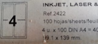Hojas A4 Etiquetas Autoadhesivas APLI