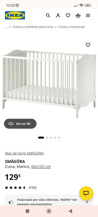 Cuna NUEVA IKEA SMÅGÖRA Blanca 60x120 cm SIN ESTRE