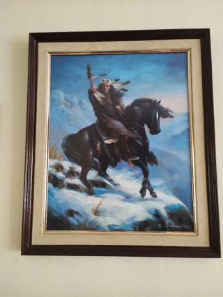 Pintura antigua nativo americano a caballo
