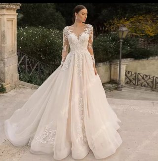 Vestido de Novia Talla 14 Encaje Manga Larga