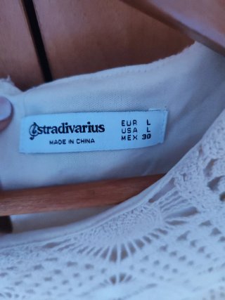 Vestido Corto Encaje Blanco Talla L Stradivarius