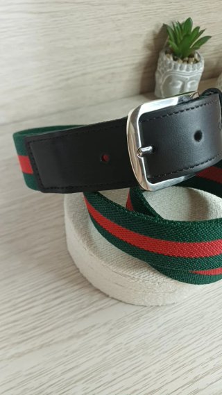 Cinturón Tejido Elástico Cuero Verde y Rojo