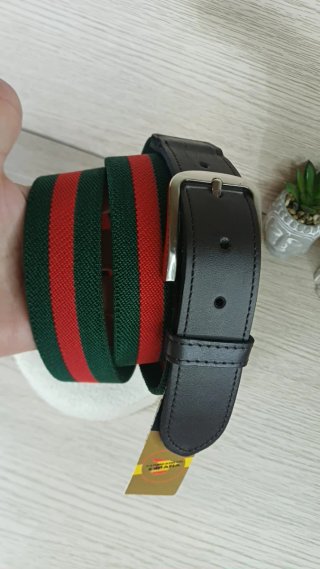 Cinturón Tejido Elástico Cuero Verde y Rojo