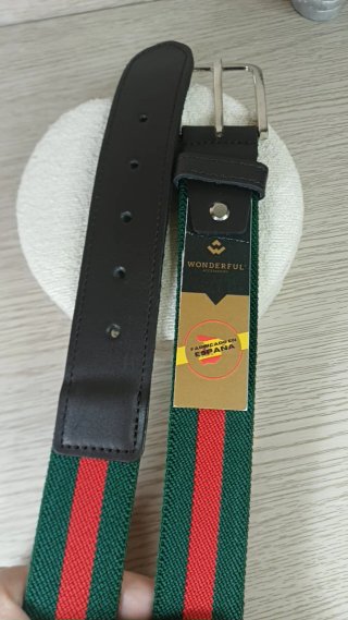 Cinturón Tejido Elástico Cuero Verde y Rojo