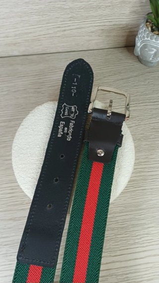 Cinturón Tejido Elástico Cuero Verde y Rojo