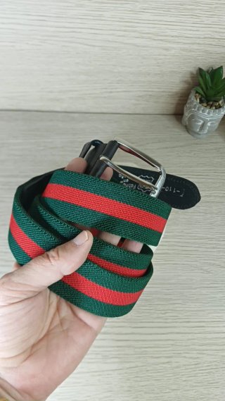 Cinturón Tejido Elástico Cuero Verde y Rojo
