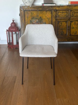 2 Silla tapizada con reposabrazos Beige Grisáceo