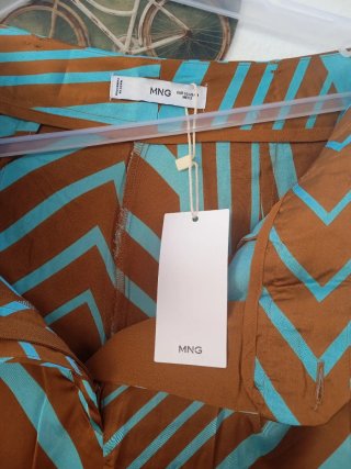 Pantalón Mango Marrón y Turquesa