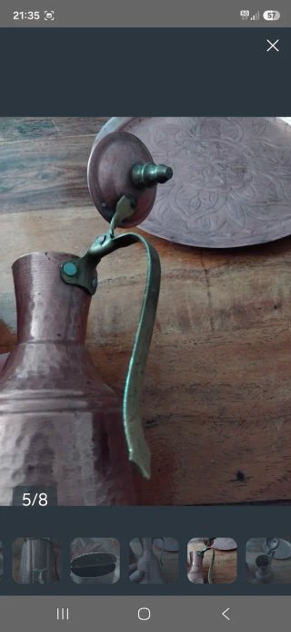 Jarra y bandeja de cobre antiguas