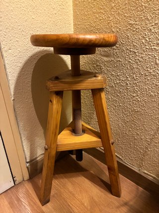 Taburete Madera Maciza Vintage Regulable