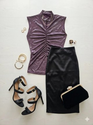 Top brillante morado con fruncido